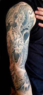 Japanese tattoos sleeves black and grey. Black And Grey Dragon Sleeve 2 By Audi Tattoonow