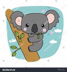 Cute Koalas Eating Leaf Cartoon Vector Illustration Doodle Style Koala Dessin Ours Illustration