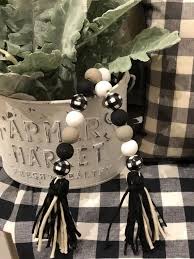 Farmhouse Beads Wood Bead Garland Casa Beads Beaded Garland Boho Beads Buffalo Check Buffalo Plaid Wood Bead Garland Beaded Garland Wooden Bead Garland