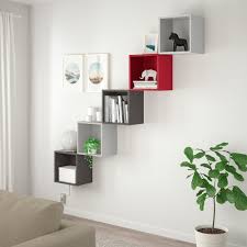 Ikea Eket Light Gray Dark Gray Red Wall Mounted Storage Combination Eket Ikea Eket Wall Shelves Design