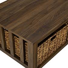 40 Inch Coffee Table With Wicker Storage Baskets Walnut Coffee Table Coffee Table Wood Saracina Home