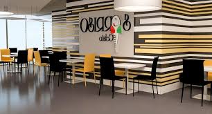 Stunning Cafe Interior Design With Striped Painting Wall Decor And Letter On The Wall Also White Square Ta Elegant Furniture Cafe Interior Design Cafe Interior