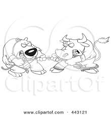 Cartoon Black And White Outline Design Of A Market Bull And Bear Engaged In Tug Of War Posters Art Prints By Interior Wall Decor 443121 Tug of war in black and white poster. clipart of