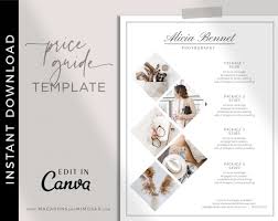 Pricing tables, text & tables. Photography Price Guide Template For Canva Macarons And Mimosas