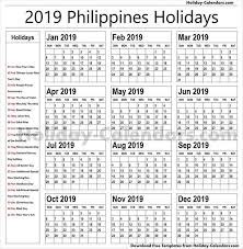 Philippines 2019 Holidays Calendar 2019 Philippines Calendar Printable Holiday Calendar Calendar 2019 With Holidays Calendar Printables