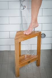 The Fiji Corner Foot Rest Available With Or Without Shelf It Makes A Great Addition To Any Bathroom Space Foot Rest Remodel Teak Shower Bench