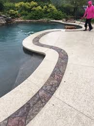 Pool Deck Resurfacing W Spray Texture Coating And Stamped Overlay Coping Pools Backyard Inground Travertine Pool Coping Travertine Pool Decking