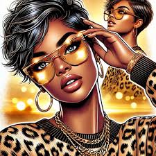 Digital airbrush cartoon realistic illustration of an African American  woman knitting