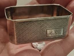 1935 Sterling Silver Rectangle Napkin Ring Cartouche A J C Adolph Scott  50mm X32