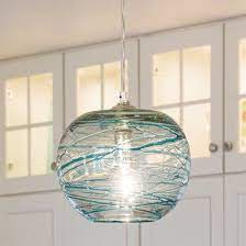 Ruffled Art Glass Ceiling Lantern Feathered Shades Of Green Art Glass In A Ruffled Shape Sha Beach House Lighting Glass Pendant Light Glass Globe Pendant Light