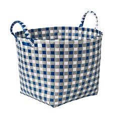 Honey Can Do 16 In X 11 In Brilliant White Gray And Royal Blue Pp Resin Weave Basket Round Sft 06893 The Home Depot White Woven Baskets Basket Weaving Basket