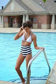 A new mother herself, she designed this postpartum bathing suit so you can cut a beautiful silhouette and show off your new body. Xo Mrs Measom Optical Illusion High Waisted Swimsuit Modest Mom Swimsuit Swimsuits High Waisted