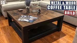 Round coffee table, rustic wood surface top & sturdy metal legs industrial sofa table for living room natural end table modern design home furniture with storage open shelf (brown). Metal Wood Coffee Table Build Jimbo S Garage Youtube