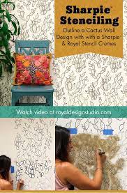 How To Stencil Diy Cactus Wallpaper Design With Sharpie Marker Outline Royal Design Studio Stencils