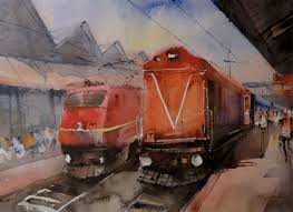 Indian Train Watercolor Painting Watercolor Paintings Watercolor Paintings For Sale Painting