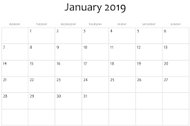 January 2019 Printable Calendar Calendar Printables Excel Calendar Monthly Calendar Template