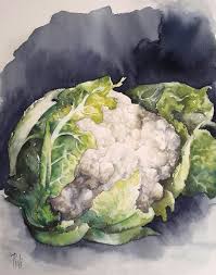 Chou Fleur Sylvie Pioli Paintings Prints Food Beverage Vegetables In 2020 Vegetable Painting Watercolor Food Illustration Watercolor Paintings For Beginners