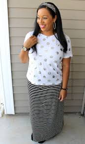Black And White Striped Maxi Skirt On The Go Modest Mom Style Silver Polka Dots And Striped Maxi Skirt Striped Maxi Skirt Outfit Striped Maxi Skirts Modest Mom Fashion