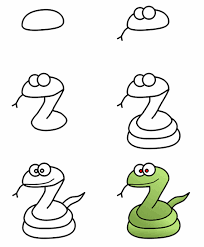One mouth slightly open with teeth showing and one set of relaxed lips. Drawing Cartoon Snakes