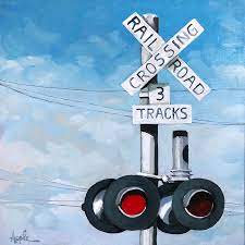 Set of crossing rail road sign vector liiustrator. The Crossing Train Signals Painting By Linda Apple