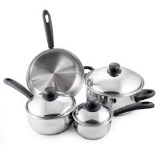Mainstays stainless steel cookware and kitchen combo set is listed as an 18 piece set but is actually 21 pieces (i think they didn't count the lids to the bowls as separate pieces). Mcsunley 7 Piece Basic Stainless Steel Cookware Set Walmart Com Walmart Com