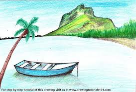 See how to draw a beach, draw the s. Colored Pencil Easy Landscape Drawing Brown Leather Pencil Skirt