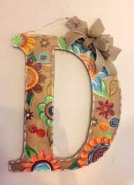 I Painted This Initial D Door Hanger With Tans And Bright Colors Initial Door Hanger Monogram Door Hanger Wooden Monogram Door Hanger