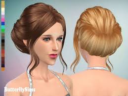Butterflysims Hair 085 Sims 4 Downloads Sims 4 Curly Hair Sims Hair Bun Hairstyles