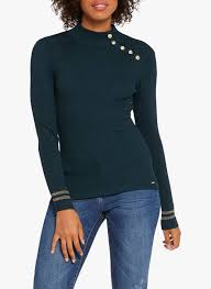 Coupé près du corps, ce pull à rayures horizontales ton sur ton est très chic à porter au quotidien ou lorsque vous sortez. Pull Col Montant Boutonne Vert Bouteille Morgan Femme Place Des Tendances