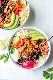 Sheet Pan Chipotle Chicken Burrito Bowls Gluten Free All The Healthy Things The combination of grilled chicken, fresh vegetables, rice, and a taco ranch dressing makes for a light, healthy, and filling meal! sheet pan chipotle chicken burrito