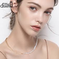EFFIE QUEEN 14K Gold Natural Freshwater Pearl Choker Necklace for Women 925  Silver Paper Clip Link Chain Necklacs Jewelry GPN13