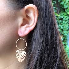 Rose Gold Monstera Earrings Geometric Rose Gold Plated Etsy Rose Gold Plates Earrings Trendy Jewelry