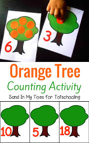 Games and activities are more than just fun for a preschooler —, they also help with physical development and early learning. Orange Tree Counting Activity With Free Printable Totschooling Toddler Preschool Kindergarten Educational Printables
