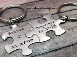 These stainless steel puzzle pieces are a perfect couples gift for all occasions. Personalized Keychain Couples Keychains Better Together Etsy Couples Keychains Personalized Keychain Personalized Wedding Gifts