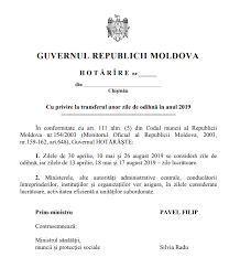 Fata de anul 2018, nu exista schimbari zilele libere legale in 2019 sunt impartite egal pe intreaga durata a anului. Doc IncÄ Trei Zile De OdihnÄ In Anul 2019 Pentru CetÄÈenii R Moldova