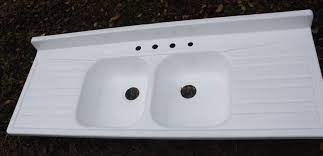 Large Ceramic Or Enameled Sinks With Drain Board 1950 S Enamel Farmhouse Sink Two Drainboards Basins Refinishe Ceramic Kitchen Sinks Ceramic Kitchen Sink