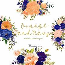 Orange And Navy Watercolor Clipart Sapphire Rose Peony Etsy Orange Wedding Flowers Wedding Flowers Roses Flower Clipart