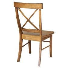 Set Of 2 X Back Chairs With Solid Wood Seat Pecan International Concepts Balcony Table And Chairs Chair Chair Set