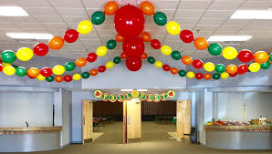Birthday Party Balloon Decoration Ideas Without Helium Fall Harvest Festival Balloon Ceiling Decor A Bright Colorful Entrance With Wow F Balloon Ceiling Decorations Balloon Ceiling Balloon Decorations Party