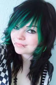 Green Bangs I Would Have Loved This When I Was Younger I Think I M Too Old For It Now P Hair Color For Black Hair Green Hair Green Hair Dye