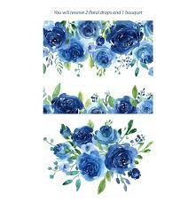 Blue Watercolor Roses Flowers Leaves 83386 Illustrations Design Bundles Flower Drawing Watercolor Flowers Watercolor Rose