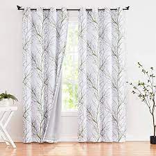 Amazon Com Tree Half Blackout Curtains With Grey Linen For Bedroom 84 White Green Grey In 2021 Curtain Panels Living Room Green And White Bedroom Insulated Curtains