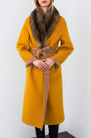 The result is a garment with the pile of cashmere but the luster of fu. Adamo Mustard Color Long Cashmere Coat