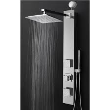 Akdy 35 In 2 Jet Easy Connect Shower Panel System In Mirror Tempered Glass With Rainfall Shower Head And Handshower Wand Sp0116 The Home Depot Shower Panels Shower Heads Rainfall Shower Head