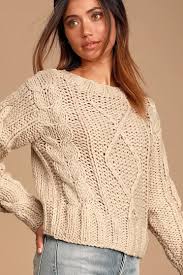 Jaylene Beige Cable Knit Sweater Krose Orgu Orgu Kazak