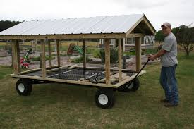 My dh and bil made a goose garage which is open on one end with 3 walls and a roof. Large Portable Goose Or Duck Coop Wagon With Water Catchment Portable Pond Backyard Chickens Learn How To Raise Chickens