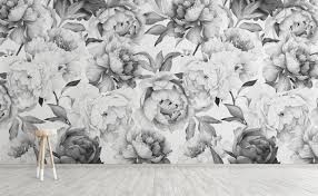 This design is black and white color theme oil painting style. Bold Floral Pattern Wall Mural Clara