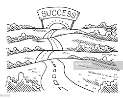 Black And White Road Drawing Hand Drawn Vector Drawing Of A Road To Success Landscape Landscape Drawing Easy Road Drawing Landscape Drawings