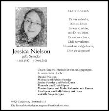 Nielson — ist der familienname folgender personen: Traueranzeigen Von Jessica Nielson Www Trauer Ms