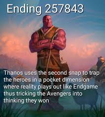 The easter egg is a nod to 2018's avengers infinity war, during which thanos snaps his fingers to eliminate half of all living. Alternative Avengers Endgame Endings Know Your Meme